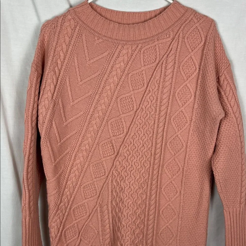 J. Crew Pink Wool Blend Thick Knit Mock Neck Sweater